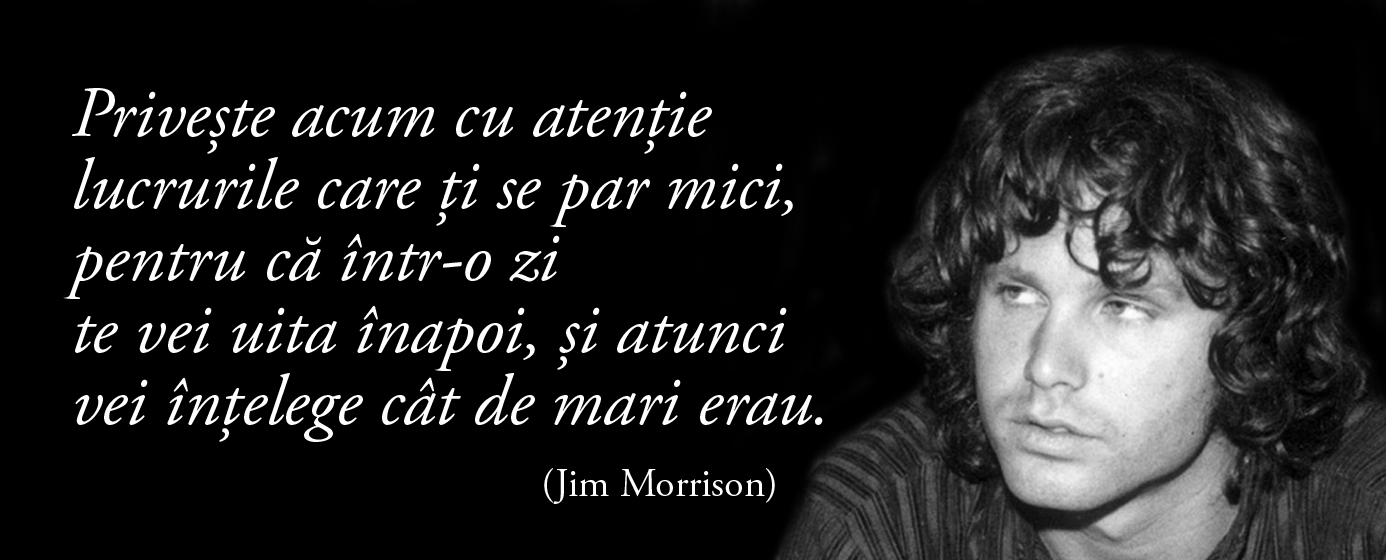 Priveşte acum cu atenţie lucrurile care ţi se par mici, pentru că într-o zi te vei uita înapoi, şi atunci vei înţelege cât de mari erau. – Jim Morrison